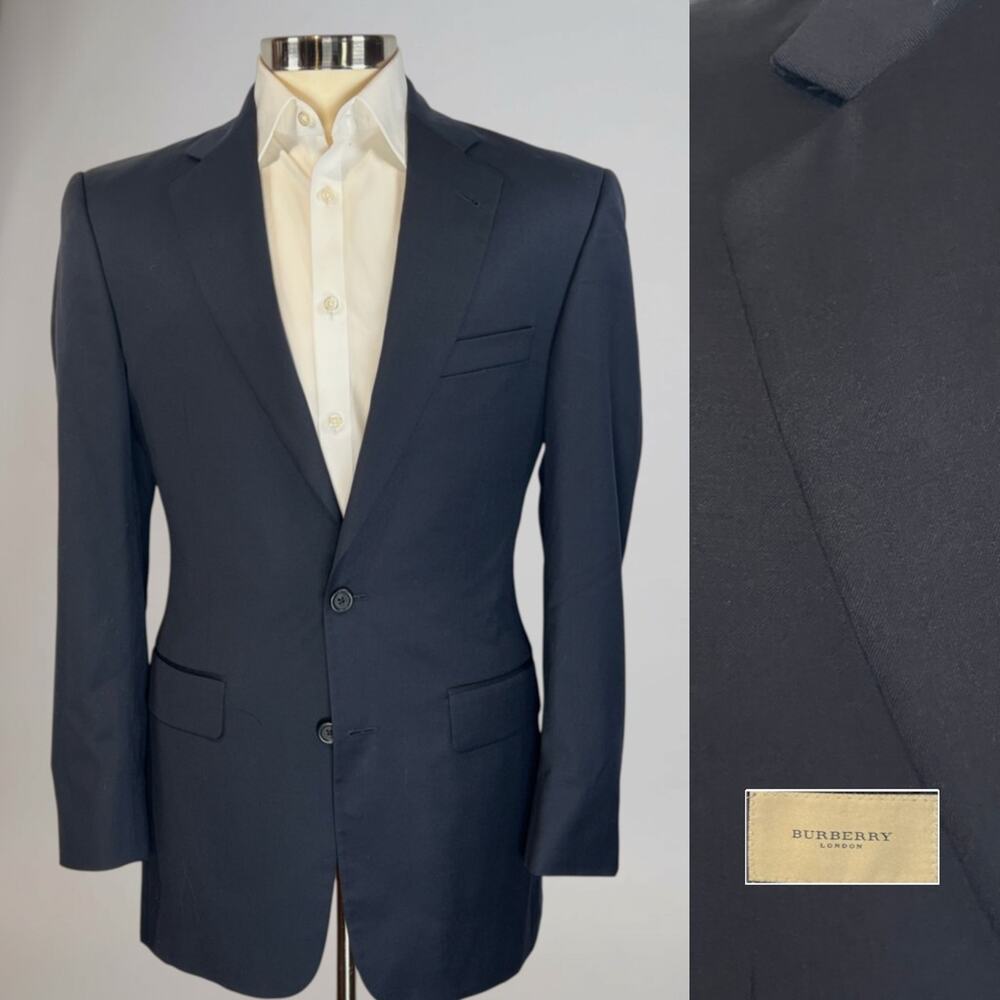 Burberry London S100s Blazer 36R Midnight Blue Designer Suit Jacket
